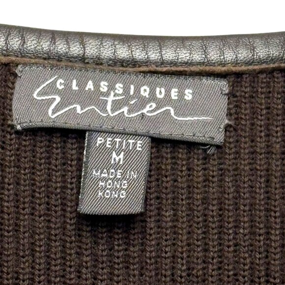 Retro Classiques Entier Brown Leather Ribbed Merino Wool Cardigan Jacket - Picture 2 of 7